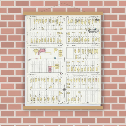 Old map wall art mockup — magnetic wood frame on brick wall — Sanborn Fire Insurance Map from Traverse City, Grand Traverse County, Michigan (1920), Sheet #0022