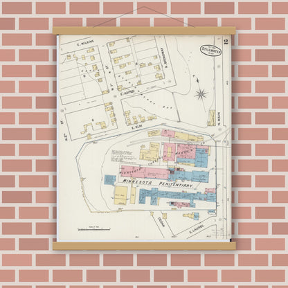 Old map wall art mockup — magnetic wood frame on brick wall — Sanborn Fire Insurance Map from Stillwater, Washington County, Minnesota (1888), Sheet #0002