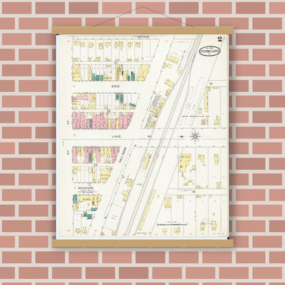 Old map wall art mockup — magnetic wood frame on brick wall — Sanborn Fire Insurance Map from Storm Lake, Buena Vista County, Iowa (1893), Sheet #0002