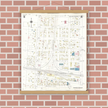 Old map wall art mockup — magnetic wood frame on brick wall — Sanborn Fire Insurance Map from Spencer, Clay County, Iowa (1946), Sheet #0008
