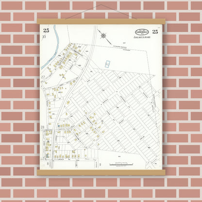 Old map wall art mockup — magnetic wood frame on brick wall — Sanborn Fire Insurance Map from Carbondale, Lackawanna County, Pennsylvania (1923), Sheet #0025