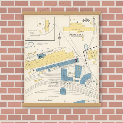 Old map wall art mockup — magnetic wood frame on brick wall — Sanborn Fire Insurance Map from Bedford, Lawrence County, Indiana (1922), Sheet #0002