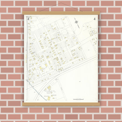 Old map wall art mockup — magnetic wood frame on brick wall — Sanborn Fire Insurance Map from Silsbee, Hardin County, Texas (1937), Sheet #0004