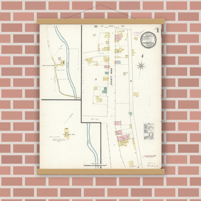 Old map wall art mockup — magnetic wood frame on brick wall — Sanborn Fire Insurance Map from Copperopolis, Calaveras County, California (1890) - Complete Map Set