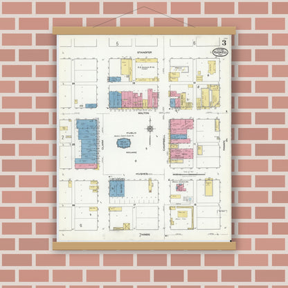 Old map wall art mockup — magnetic wood frame on brick wall — Sanborn Fire Insurance Map from Haskell, Haskell County, Texas (1921), Sheet #0003