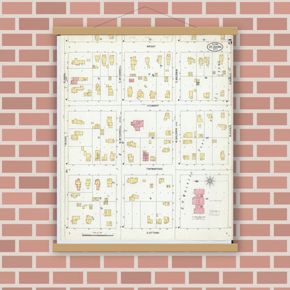 Old map wall art mockup — magnetic wood frame on brick wall — Sanborn Fire Insurance Map from Saint Johns, Clinton County, Michigan (1900), Sheet #0005