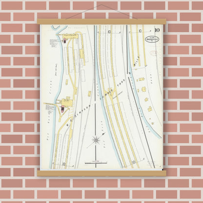 Old map wall art mockup — magnetic wood frame on brick wall — Sanborn Fire Insurance Map from Brookville, Jefferson County, Pennsylvania (1899), Sheet #0010