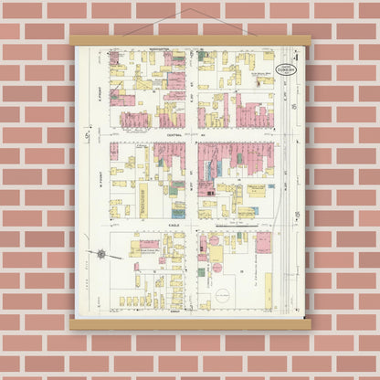 Old map wall art mockup — magnetic wood frame on brick wall — Sanborn Fire Insurance Map from Dunkirk, Chautauqua County, New York (1910), Sheet #0004