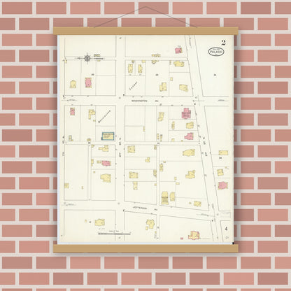 Old map wall art mockup — magnetic wood frame on brick wall — Sanborn Fire Insurance Map from Pulaski, Pulaski County, Virginia (1913), Sheet #0002