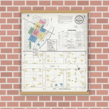 Old map wall art mockup — magnetic wood frame on brick wall — Sanborn Fire Insurance Map from Wadena, Wadena County, Minnesota (1916) - Complete Map Set