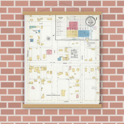 Old map wall art mockup — magnetic wood frame on brick wall — Sanborn Fire Insurance Map from Milford, Pike County, Pennsylvania (1905), Sheet #0001