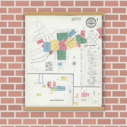 Old map wall art mockup — magnetic wood frame on brick wall — Sanborn Fire Insurance Map from Saint Marys, Elk County, Pennsylvania (1904) - Complete Map Set