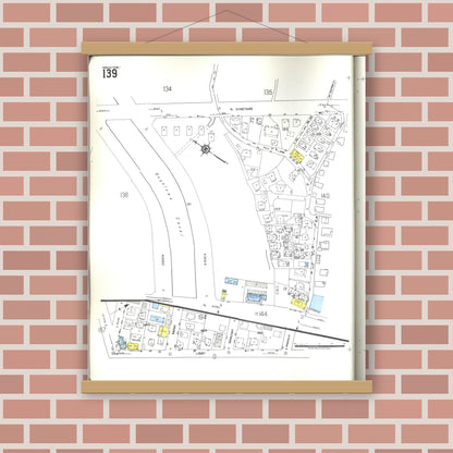 Old map wall art mockup — magnetic wood frame on brick wall — Sanborn Fire Insurance Map from Honolulu, Oahu County, Hawaii (1955), Sheet #0139