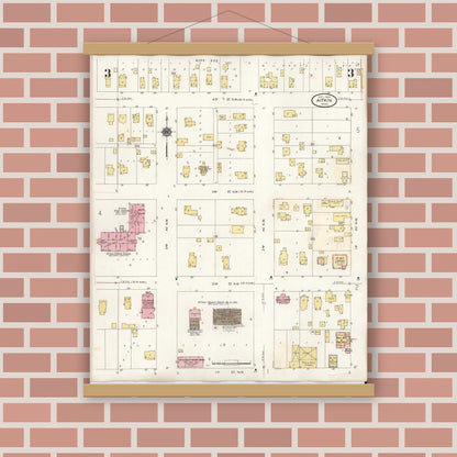Old map wall art mockup — magnetic wood frame on brick wall — Sanborn Fire Insurance Map from Aitkin, Aitkin County, Minnesota (1936), Sheet #0003