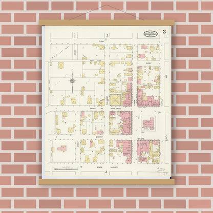 Old map wall art mockup — magnetic wood frame on brick wall — Sanborn Fire Insurance Map from Georgetown, Brown County, Ohio (1912), Sheet #0003