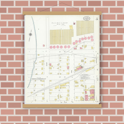 Old map wall art mockup — magnetic wood frame on brick wall — Sanborn Fire Insurance Map from Chaska, Carver County, Minnesota (1910), Sheet #0005
