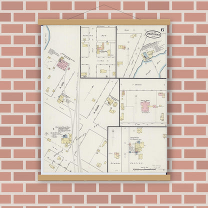 Old map wall art mockup — magnetic wood frame on brick wall — Sanborn Fire Insurance Map from Owatonna, Steele County, Minnesota (1889), Sheet #0006