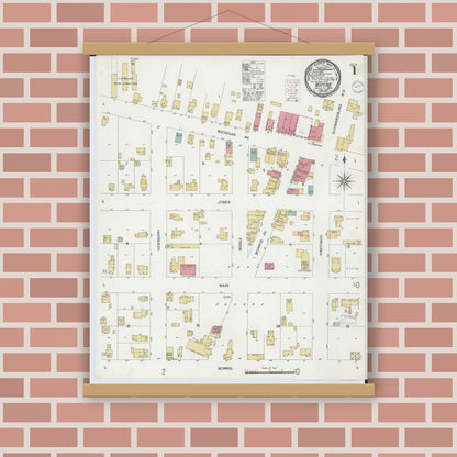 Old map wall art mockup — magnetic wood frame on brick wall — Sanborn Fire Insurance Map from Wayne, Wayne County, Michigan (1900), Sheet #0001
