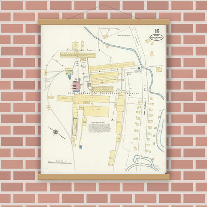 Old map wall art mockup — magnetic wood frame on brick wall — Sanborn Fire Insurance Map from Coudersport, Potter County, Pennsylvania (1911), Sheet #0016