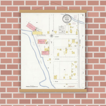 Old map wall art mockup — magnetic wood frame on brick wall — Sanborn Fire Insurance Map from Alviso, Santa Clara County, California (1908), Sheet #0001
