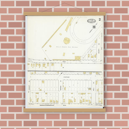 Old map wall art mockup — magnetic wood frame on brick wall — Sanborn Fire Insurance Map from Gallipolis, Gallia County, Ohio (1916), Sheet #0002