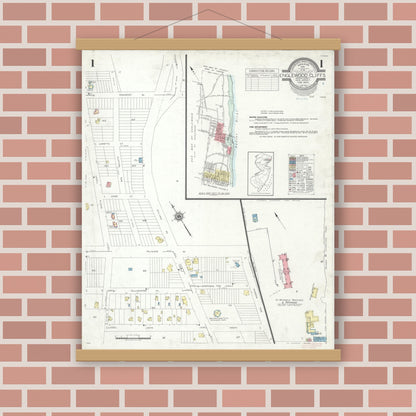 Old map wall art mockup — magnetic wood frame on brick wall — Sanborn Fire Insurance Map from Englewood Cliffs, Bergen County, New Jersey (1943) - Complete Map Set