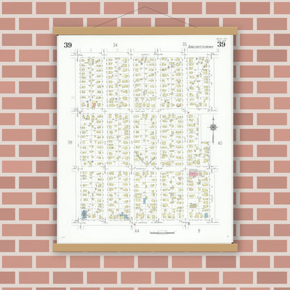 Old map wall art mockup — magnetic wood frame on brick wall — Sanborn Fire Insurance Map from Beloit, Rock County, Wisconsin (1939), Sheet #0039