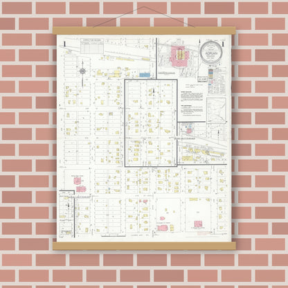 Old map wall art mockup — magnetic wood frame on brick wall — Sanborn Fire Insurance Map from Adrian, Nobles County, Minnesota (1937), Sheet #0001