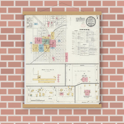 Old map wall art mockup — magnetic wood frame on brick wall — Sanborn Fire Insurance Map from Mendota, La Salle County, Illinois (1897) - Complete Map Set