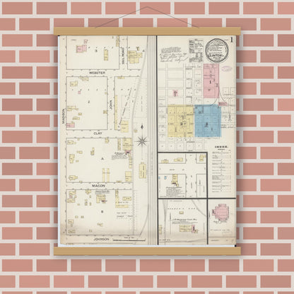 Old map wall art mockup — magnetic wood frame on brick wall — Sanborn Fire Insurance Map from Clinton, De Witt County, Illinois (1887) - Complete Map Set