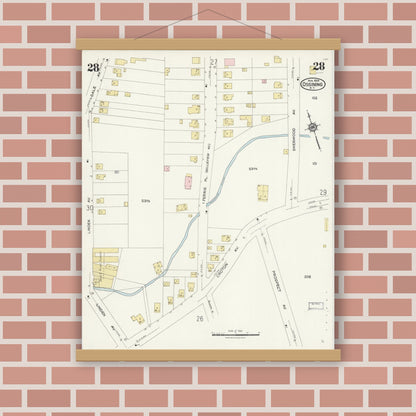 Old map wall art mockup — magnetic wood frame on brick wall — Sanborn Fire Insurance Map from Ossining, Westchester County, New York (1924), Sheet #0028