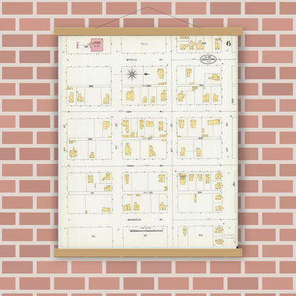 Old map wall art mockup — magnetic wood frame on brick wall — Sanborn Fire Insurance Map from Sanford, Seminole County, Florida (1906), Sheet #0006