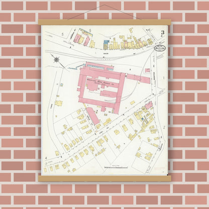 Old map wall art mockup — magnetic wood frame on brick wall — Sanborn Fire Insurance Map from Butler, Morris County, New Jersey (1911), Sheet #0003