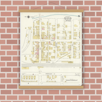 Old map wall art mockup — magnetic wood frame on brick wall — Sanborn Fire Insurance Map from Mifflintown, Juniata County, Pennsylvania (1911), Sheet #0003