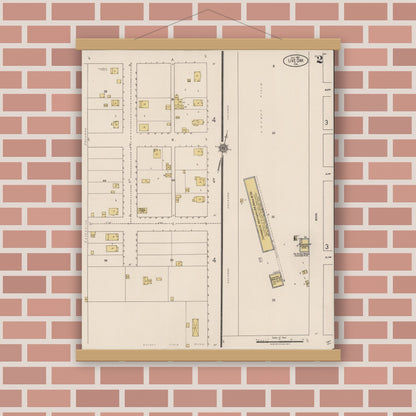 Old map wall art mockup — magnetic wood frame on brick wall — Sanborn Fire Insurance Map from Live Oak, Sutter County, California (1921), Sheet #0002