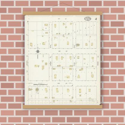 Old map wall art mockup — magnetic wood frame on brick wall — Sanborn Fire Insurance Map from Fosston, Polk County, Minnesota (1913), Sheet #0004