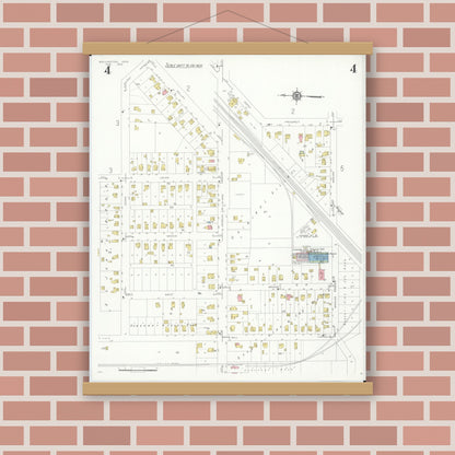 Old map wall art mockup — magnetic wood frame on brick wall — Sanborn Fire Insurance Map from Wellington, Lorain County, Ohio (1933), Sheet #0004