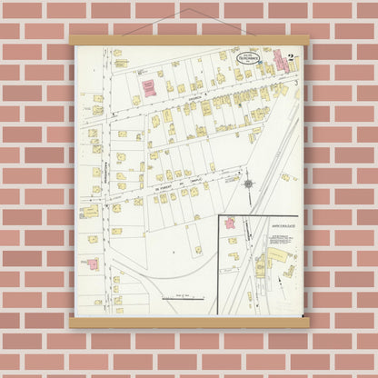 Old map wall art mockup — magnetic wood frame on brick wall — Sanborn Fire Insurance Map from Fairchange, Fayette County, Pennsylvania (1911), Sheet #0002