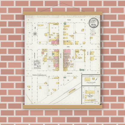 Old map wall art mockup — magnetic wood frame on brick wall — Sanborn Fire Insurance Map from Midland, Midland County, Texas (1900), Sheet #0001