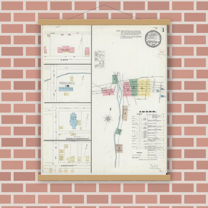 Old map wall art mockup — magnetic wood frame on brick wall — Sanborn Fire Insurance Map from Coatesville, Chester County, Pennsylvania (1896) - Complete Map Set