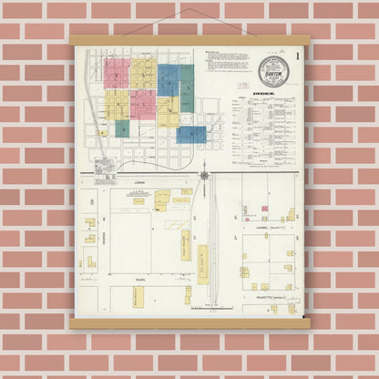 Old map wall art mockup — magnetic wood frame on brick wall — Sanborn Fire Insurance Map from Bartow, Polk County, Florida (1911) - Complete Map Set