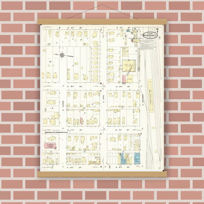 Old map wall art mockup — magnetic wood frame on brick wall — Sanborn Fire Insurance Map from Missouri Valley, Harrison County, Iowa (1913), Sheet #0007