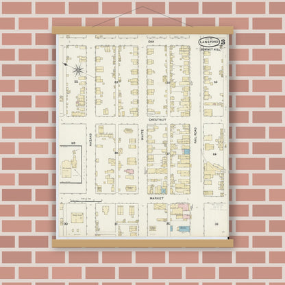 Old map wall art mockup — magnetic wood frame on brick wall — Sanborn Fire Insurance Map from Lansford, Carbon County, Pennsylvania (1891), Sheet #0003