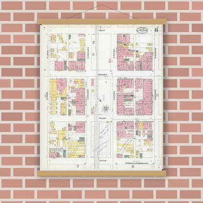 Old map wall art mockup — magnetic wood frame on brick wall — Sanborn Fire Insurance Map from Lincoln, Logan County, Illinois (1902), Sheet #0008