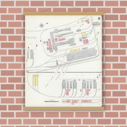 Old map wall art mockup — magnetic wood frame on brick wall — Sanborn Fire Insurance Map from Duquesne, Allegheny County, Pennsylvania (1901), Sheet #0008