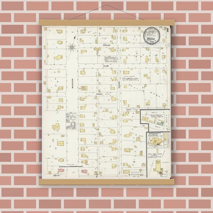 Old map wall art mockup — magnetic wood frame on brick wall — Sanborn Fire Insurance Map from Argos, Marshall County, Indiana (1898) - Complete Map Set