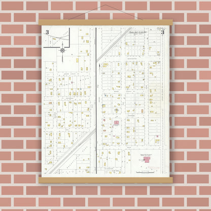 Old map wall art mockup — magnetic wood frame on brick wall — Sanborn Fire Insurance Map from Gardner, Grundy County, Illinois (1932), Sheet #0003