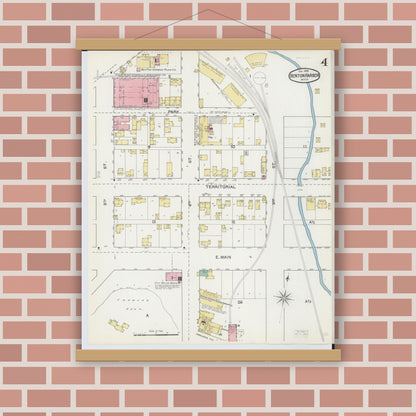 Old map wall art mockup — magnetic wood frame on brick wall — Sanborn Fire Insurance Map from Benton Harbor, Berrien County, Michigan (1892), Sheet #0004