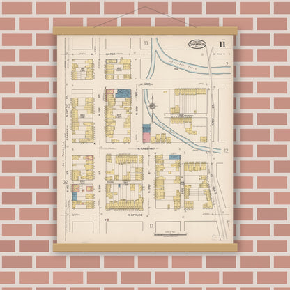 Old map wall art mockup — magnetic wood frame on brick wall — Sanborn Fire Insurance Map from Shamokin, Northumberland County, Pennsylvania (1922), Sheet #0011