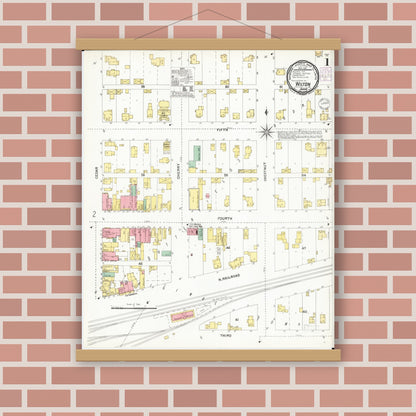Old map wall art mockup — magnetic wood frame on brick wall — Sanborn Fire Insurance Map from Wilton Junction, Muscatine County, Iowa (1901) â€” Complete Set